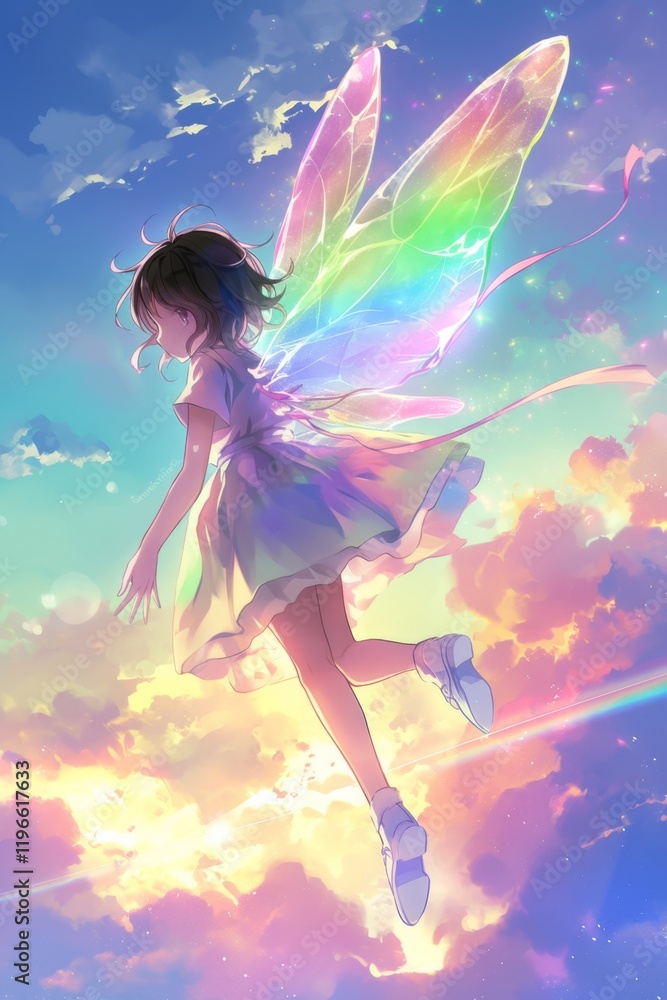 A Magical Girl Soaring Through a Colorful Sky A Magical Girl Soaring Through a Colorful Sky