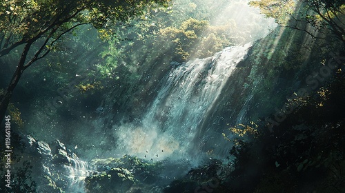 Wallpaper Mural Enchanted Waterfall in Lush Forest Torontodigital.ca