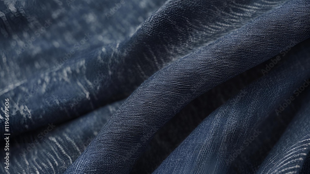 Fototapeta premium Detailed shot of blue denim fabric, capturing the rugged texture and indigo wash, ideal for conveying a casual and timeless style.