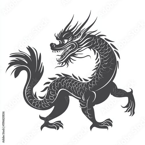 Wallpaper Mural Chinese dragon, vector illustration, simple lines, white background, black and gray, minimalist style, symmetrical composition, full body, Torontodigital.ca