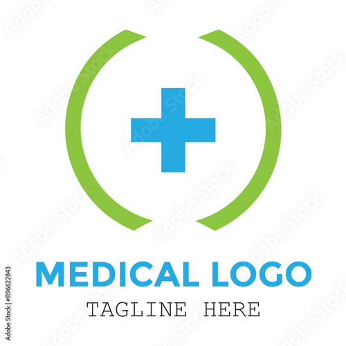Hospital medical center health plus green and blue modern logo design