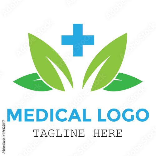 Hospital medical design with natural leaf healthy minimalist and clean modern logo design
