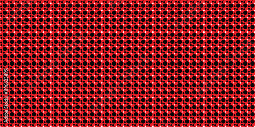 Seamless pattern featuring black dots with white centers on a vibrant red background, creating a bold and modern geometric design  Perfect for wallpapers, textiles, packaging and web design