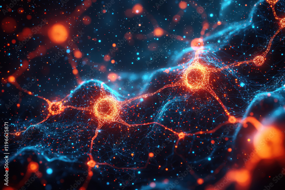 Dynamic visualization of a neural network with glowing nodes and shimmering patterns in a cyberpunk digital landscape Dynamic visualization of a neural network with glowing nodes and shimmering patterns in a cyberpunk digital landscape