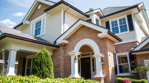 Wallpaper Mural Luxury Brick House Exterior: Modern Home Architectural Design, Landscaping, and Real Estate Torontodigital.ca