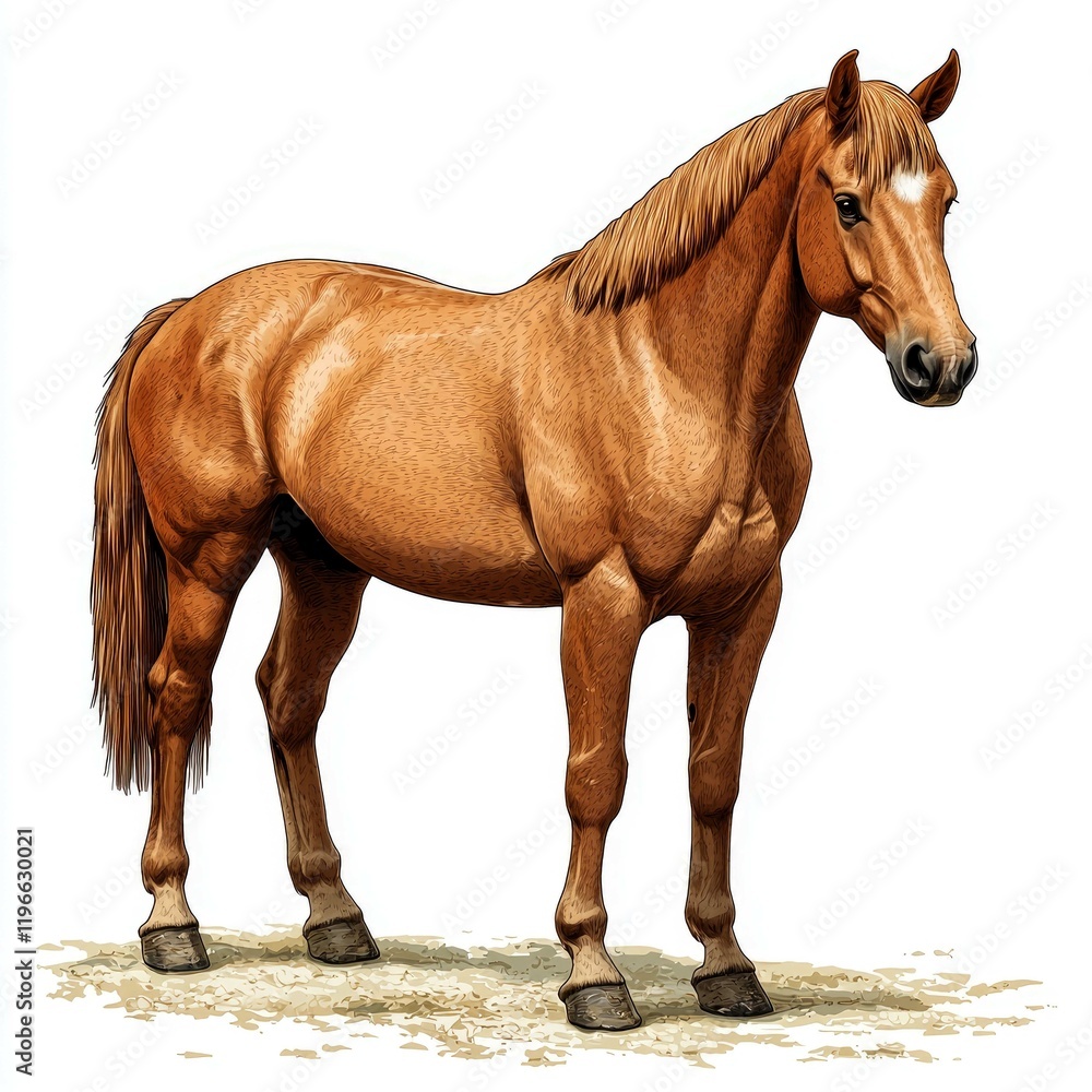 Fototapeta premium Majestic Chestnut Horse: A Captivating Portrait of Equine Elegance and Strength