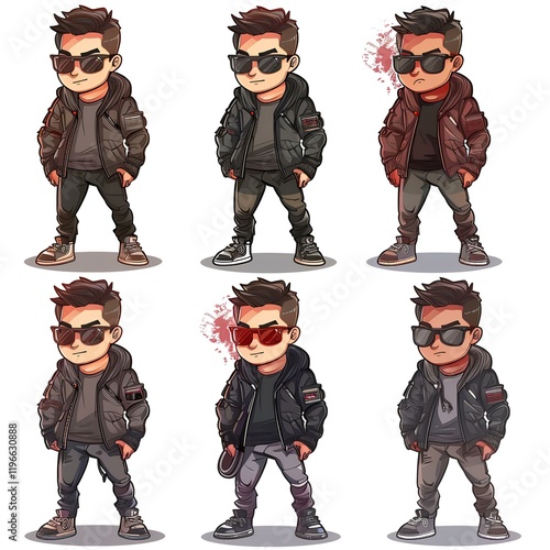 Stylish Cartoon Man Poses; Color Variations; Digital Art; Avatar Options; Game Design