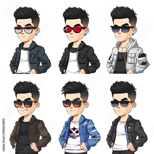 Stylish Cartoon Boy Avatar Pack Six Fashionable Poses