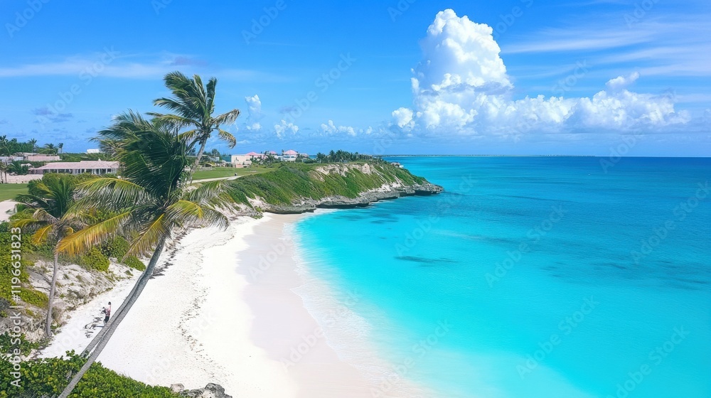 Fototapeta premium Tropical beach with turquoise water and palms 