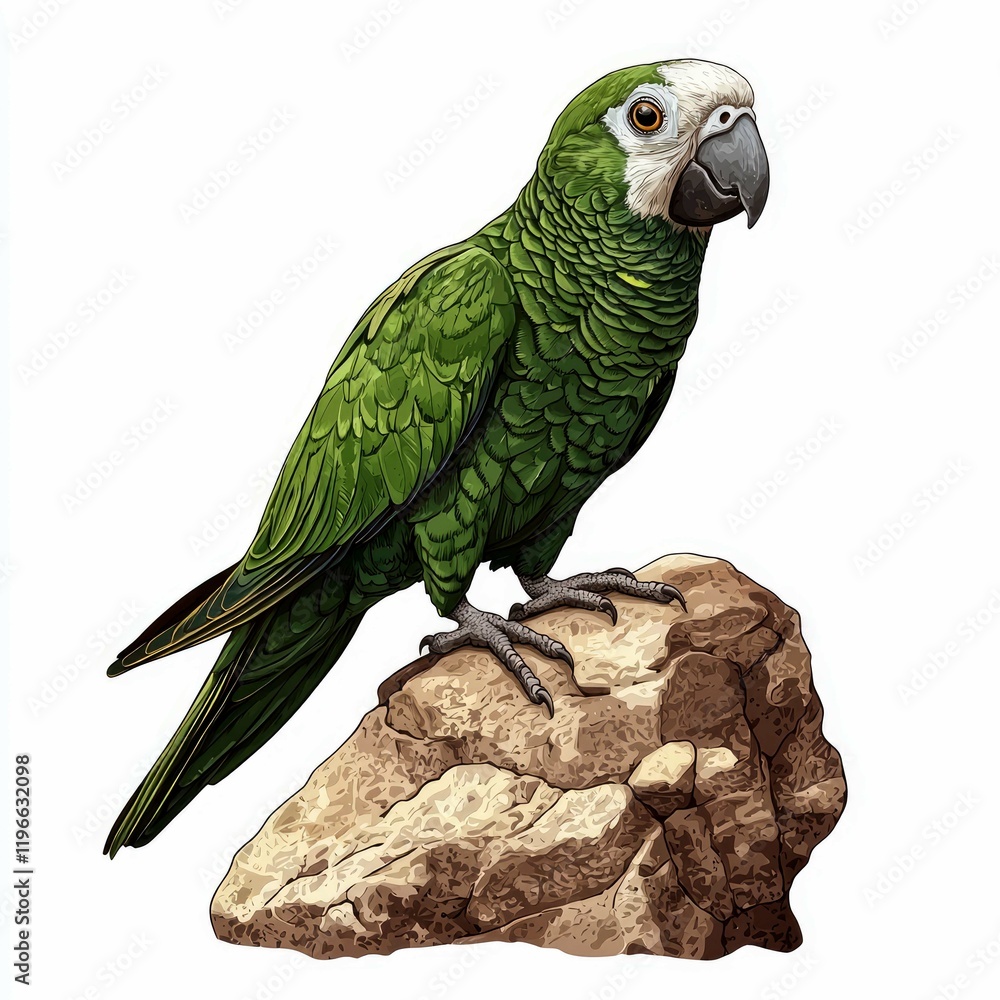 Obraz premium Majestic Green Parrot Perched on a Rock: A Vibrant Display of Tropical Avian Beauty