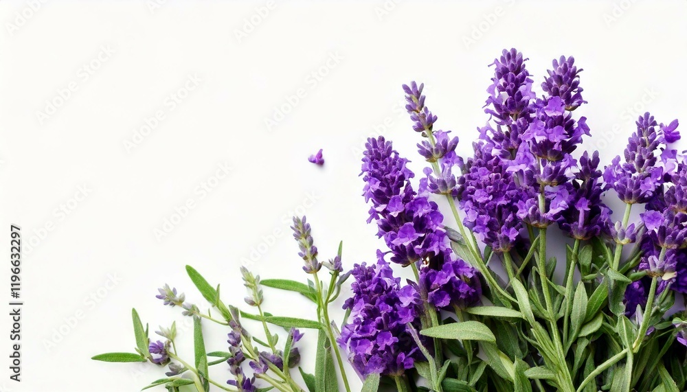 Fototapeta premium Levander, aka levandula, violet flowering plant isolated, greeting card