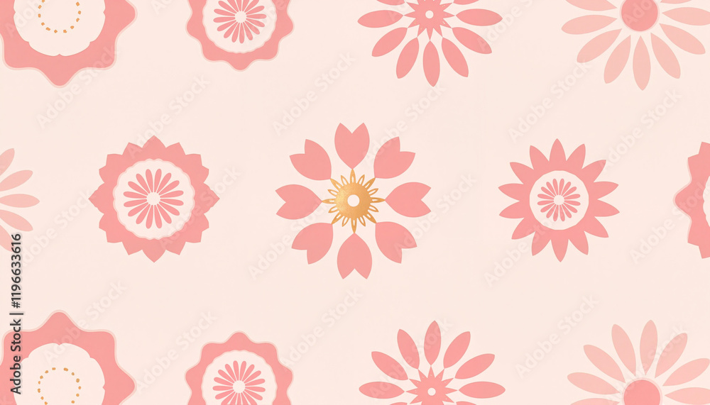 Pink floral patterns on beige background Pink floral patterns on beige background