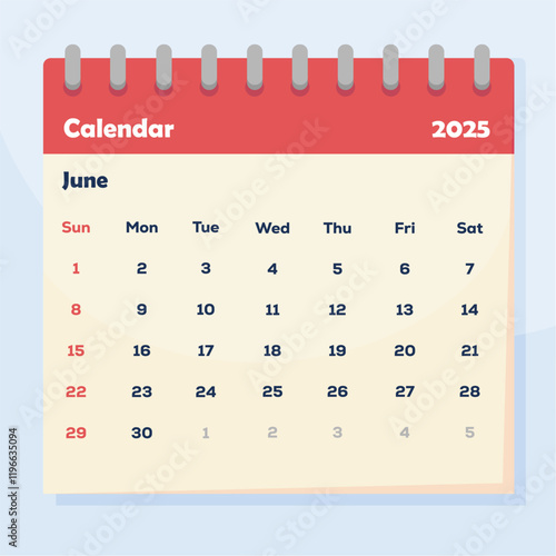 Calendar Monthly June 2025 Vector Illustration