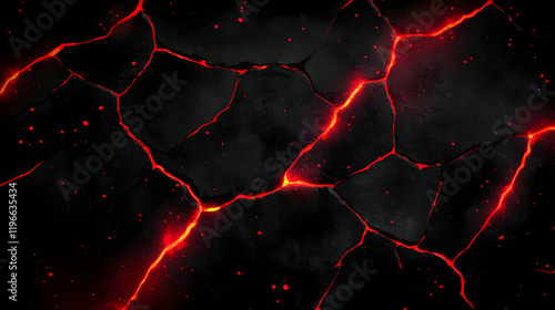 Following a volcanic eruption, flows of red lava emerge from the surface. abstract background of fire. photo