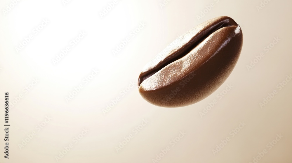 Shiny coffee bean suspended in air, highlighting smooth texture Shiny coffee bean suspended in air, highlighting smooth texture