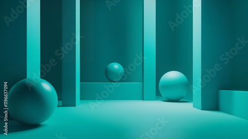 3d rendering of mind green and blue abstract geometric background. Scene for advertising, technology, showcase, banner, game, sport, cosmetic, business, metaverse. Sci-Fi Illustration. Product displa photo