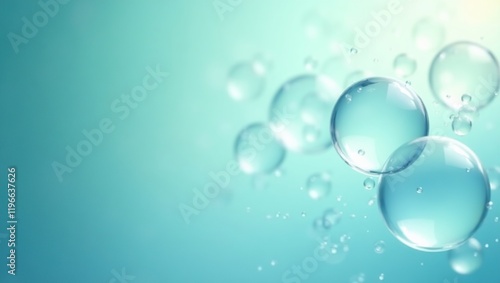 Wallpaper Mural A whimsical background featuring a mesmerizing array of transparent bubbles in various sizes, creating a sense of depth and dimensionality, against a blue-green gradient. Torontodigital.ca