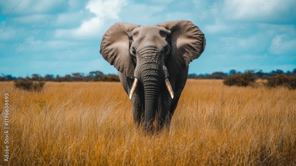 Fototapeta premium Majestic elephant in golden savanna.