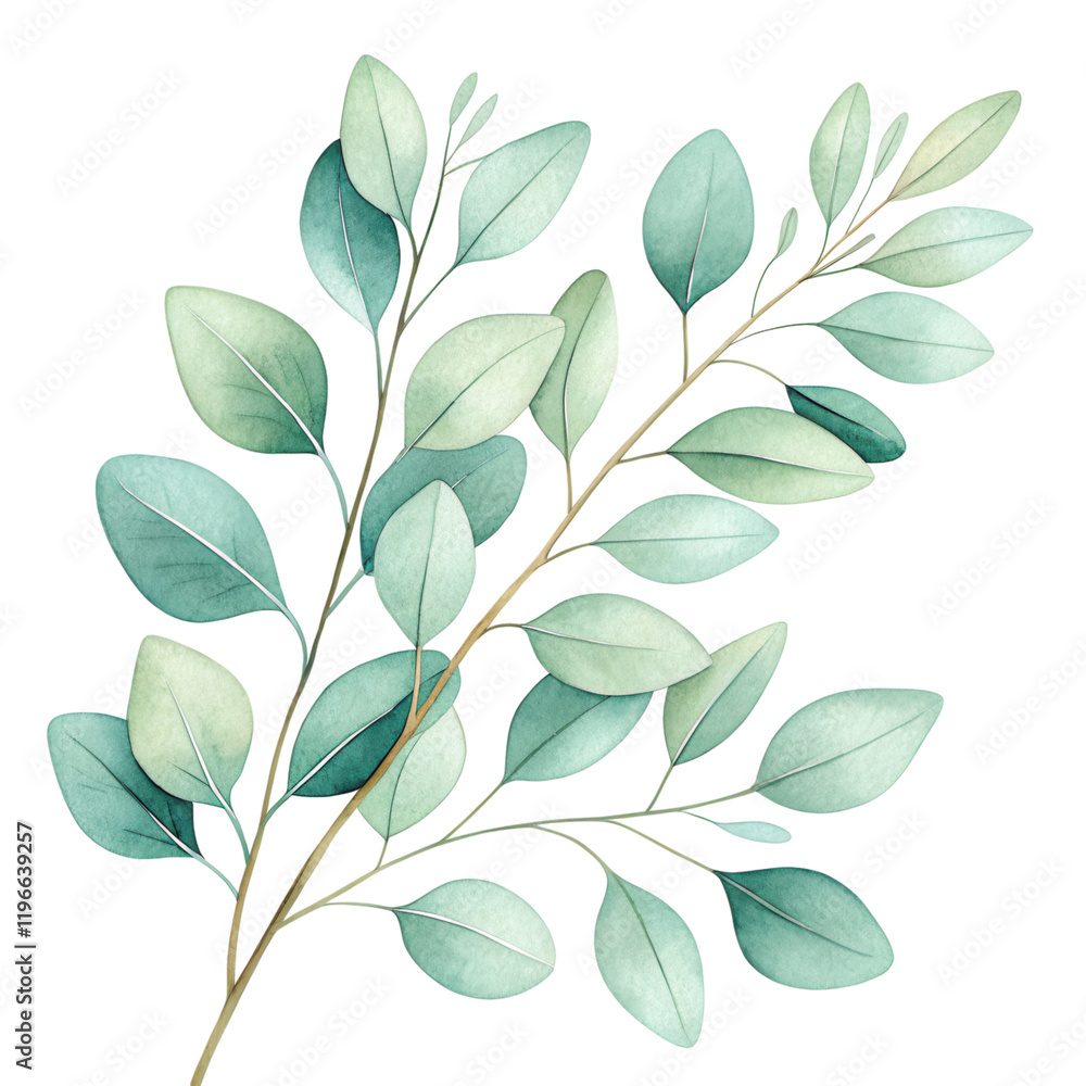 A delicate branch featuring an array of green leaves, showcasing varying shades and textures in a natural design. A delicate branch featuring an array of green leaves, showcasing varying shades and textures in a natural design.