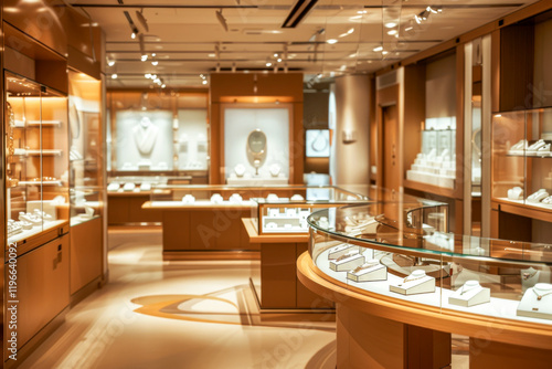 Wallpaper Mural Marble floors and sophisticated glass display cases line the illuminated interior of a high-end jewelry store. Torontodigital.ca