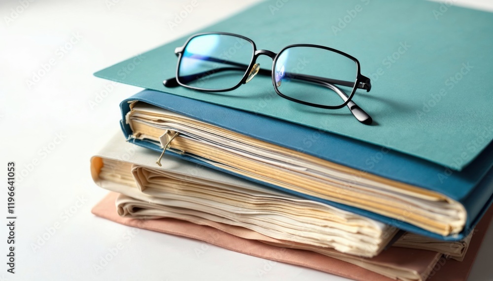 Stack of Books and Folders with Glasses Stack of Books and Folders with Glasses