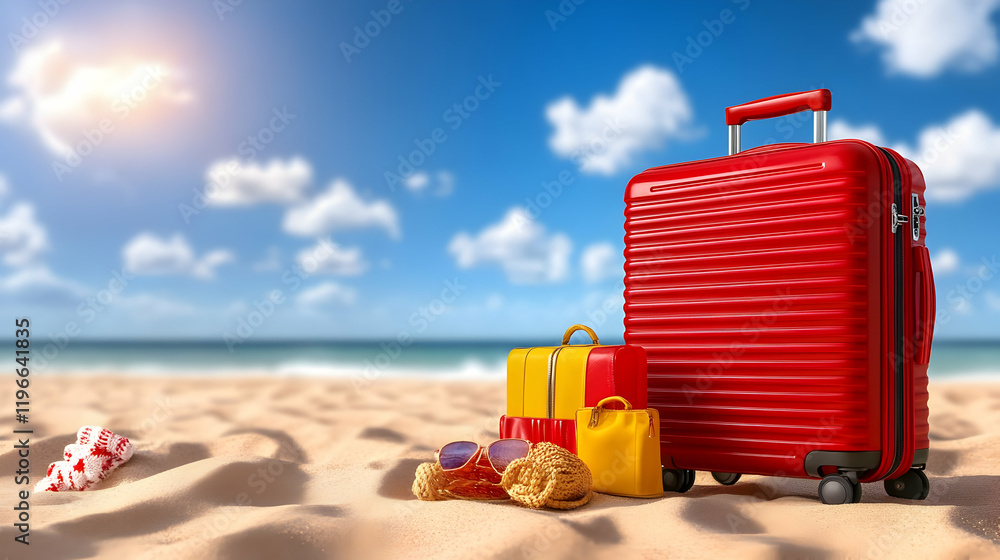 Accessories and a suitcase for a beach vacation. Accessories and a suitcase for a beach vacation.