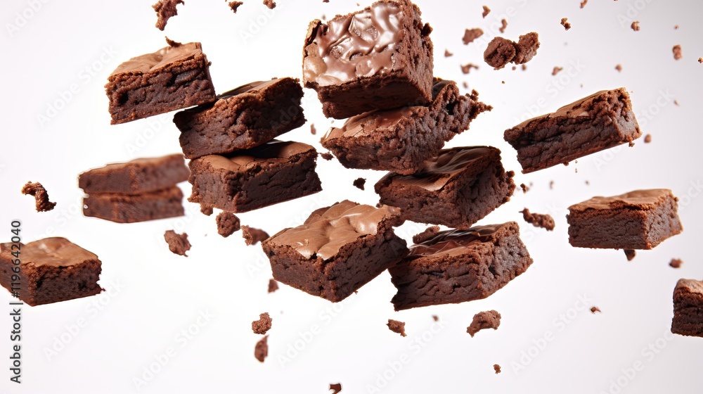 Brownies in mid-air create a whimsical, delicious chocolate wonder. Generative AI Brownies in mid-air create a whimsical, delicious chocolate wonder. Generative AI