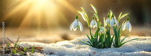 Snowdrop flowers first flowers growing from snow winter renewal of life Easter springtime new hope concept photo