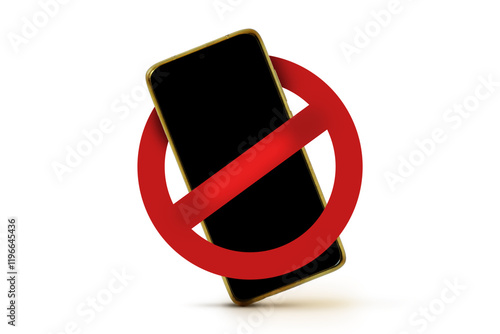 Mobile phone with prohibition sign on white background - No mobile phone concept