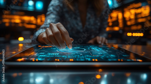 a person touching a finger on a tablet photo