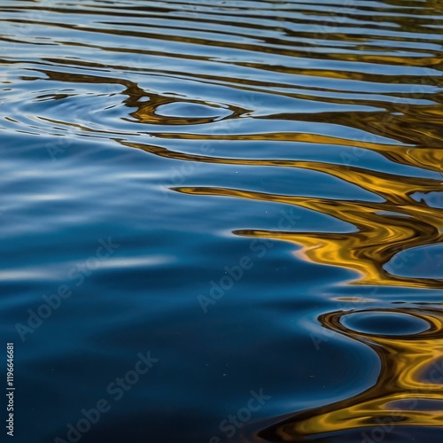 Photograph of Tranquil Water Ripples with Reflections and Golden Light Accents