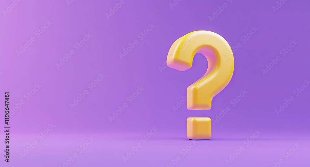 Studio Lit 3D Yellow Question Mark on Vibrant Purple Backdrop Studio Lit 3D Yellow Question Mark on Vibrant Purple Backdrop