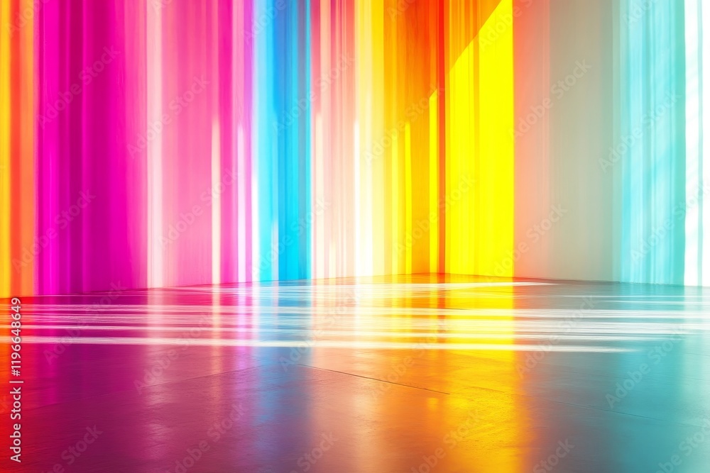 Abstract vibrant colorful light streaks illuminating a reflective floor. Abstract vibrant colorful light streaks illuminating a reflective floor.