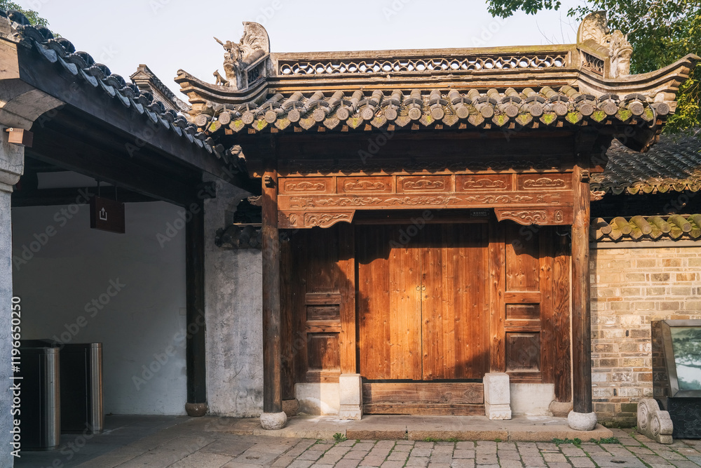 Detail close-up of ancient architecture in Huishan Ancient Town, Wuxi City, Jiangsu Province, China on July 28, 2024 Detail close-up of ancient architecture in Huishan Ancient Town, Wuxi City, Jiangsu Province, China on July 28, 2024