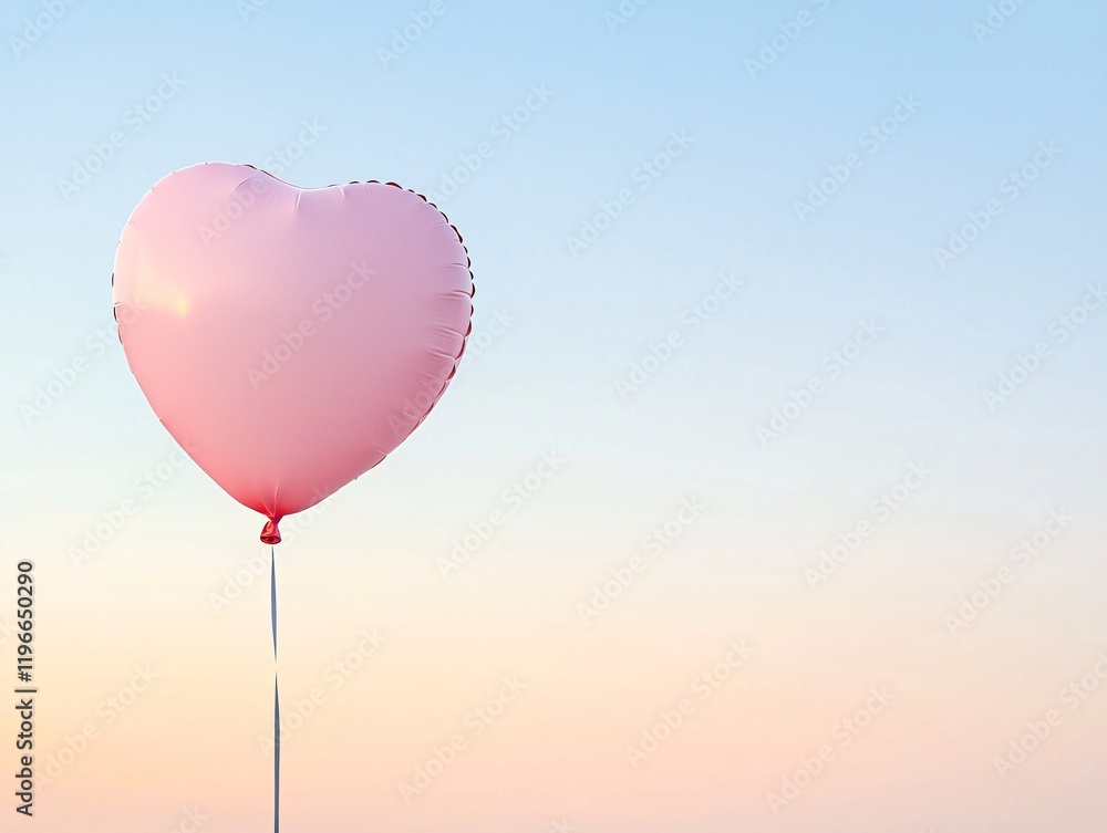 Heart-shaped Valentine s Day balloon, gently swaying in a romantic outdoor sunset setting, beautiful warm tones, perfect stock photo quality, no trademark Heart-shaped Valentine s Day balloon, gently swaying in a romantic outdoor sunset setting, beautiful warm tones, perfect stock photo quality, no trademark