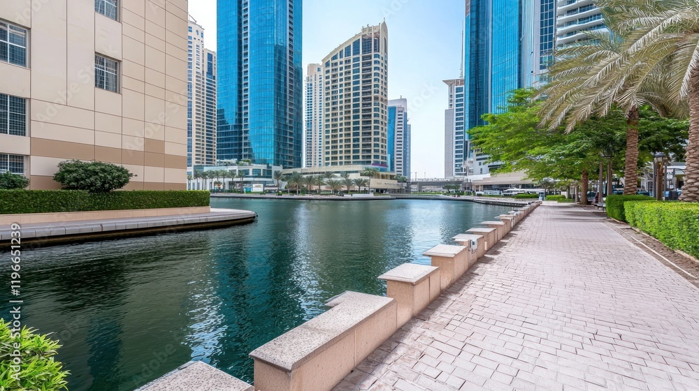 Fototapeta premium Modern City Canal with Skyscrapers