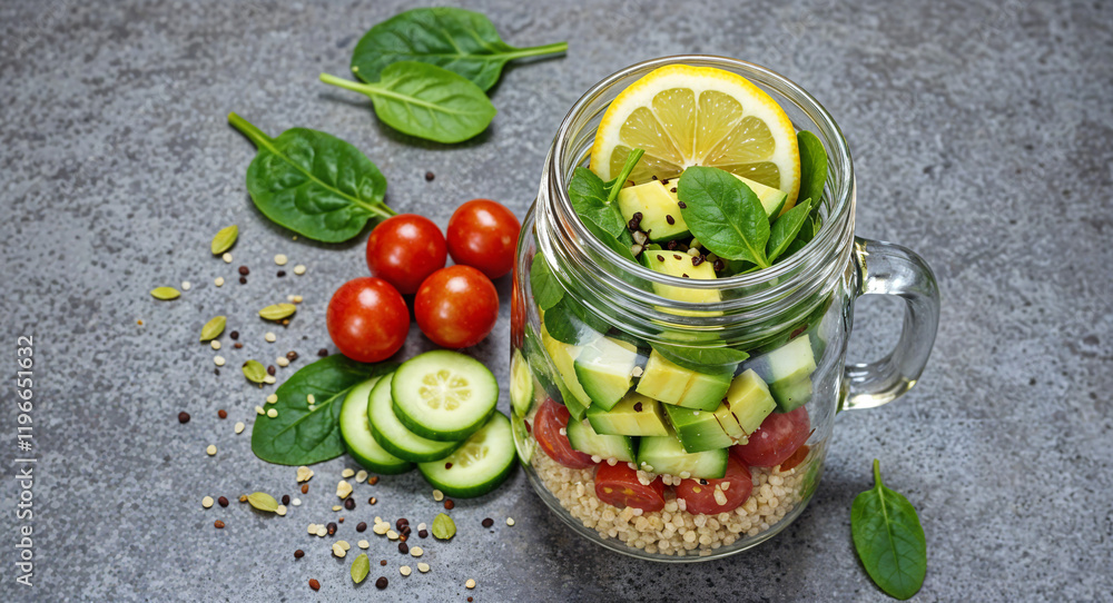juicy fresh pieces of vegetables in a jar, healthy eating concept . Generative AI juicy fresh pieces of vegetables in a jar, healthy eating concept . Generative AI