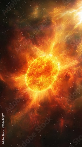 Fiery Stellar Nebula Surrounding Intense Burning Star
