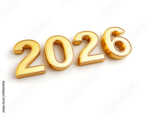 Golden 2026 digits on white, new year celebration background, calendar design
