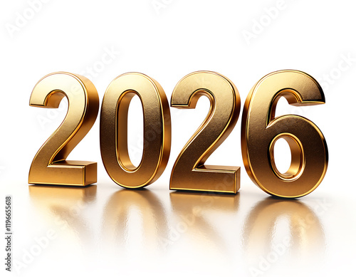 Golden 2026 digits on white; new year's eve celebration background