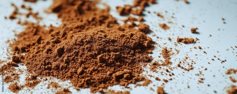 Ground cinnamon scattered on a white surface, warm spice concept, natural culinary theme. Ground cinnamon scattered on a white surface, warm spice concept, natural culinary theme.