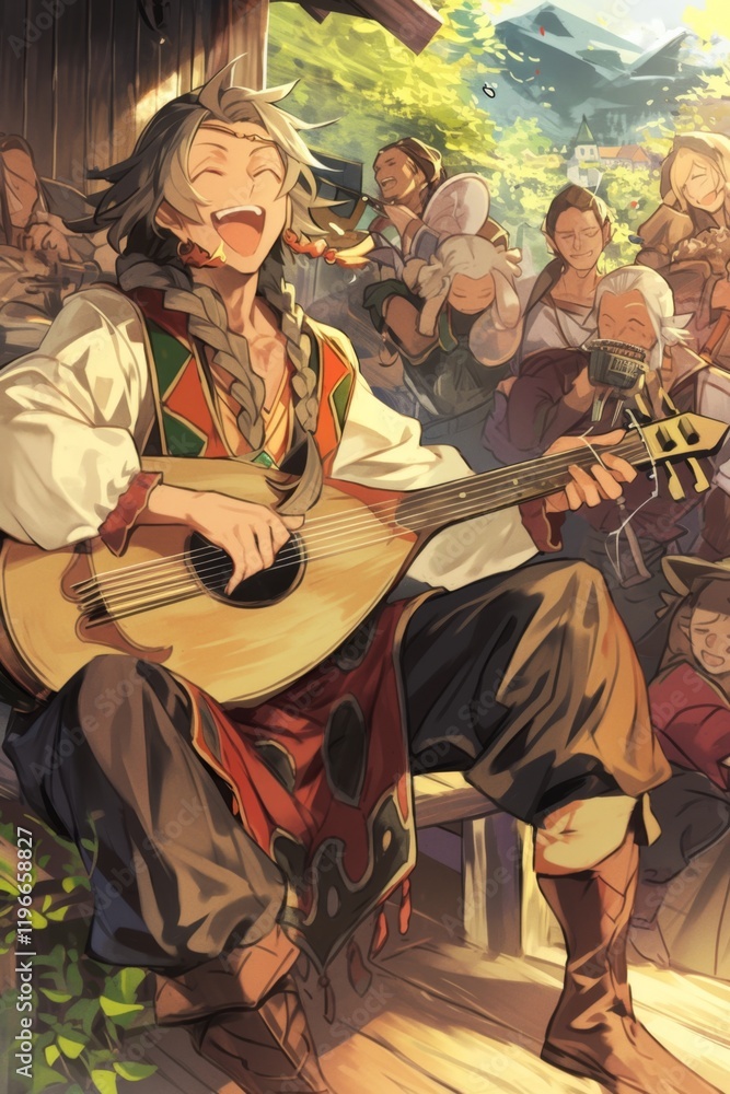 Fototapeta premium Joyful Musician in a Village Setting