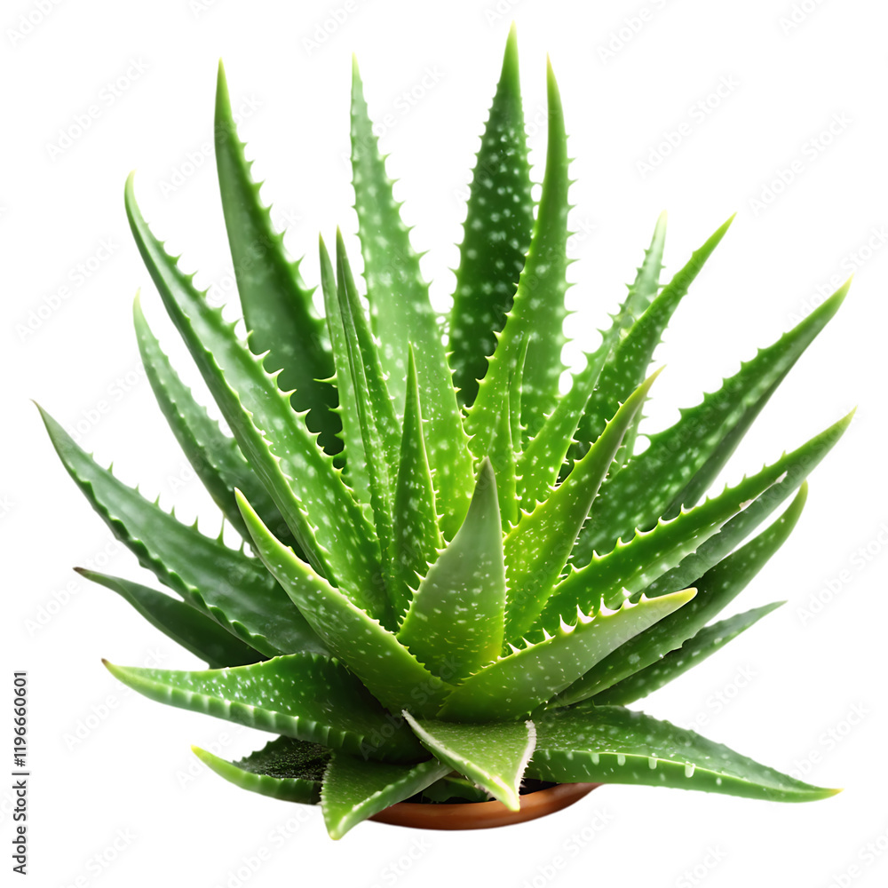 Vibrant Green Aloe Vera Plant Potted Succulent Detailed Shot Flora Spiky Sharp Image      