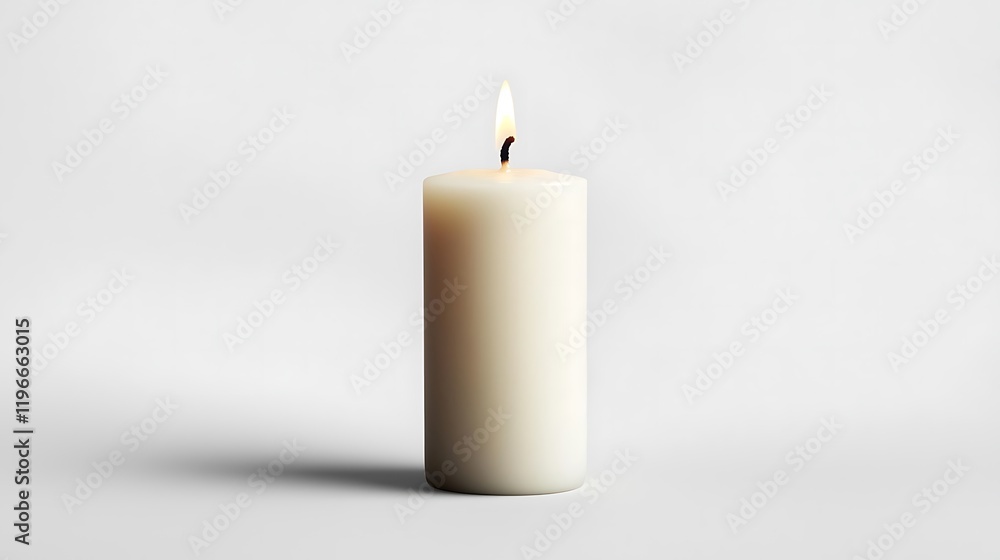 A simple white candle stands alone, with a soft flame flickering atop, set against a minimalistic background. A simple white candle stands alone, with a soft flame flickering atop, set against a minimalistic background.