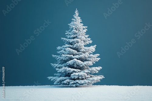 Beautiful Christmas Tree Covered in Snow Perfect for Holiday Greetings and Seasonal Decor