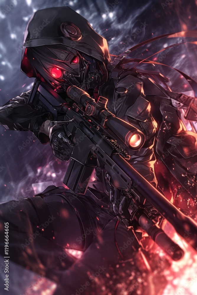 Fototapeta premium Cyberpunk Anime Girl Sniper
