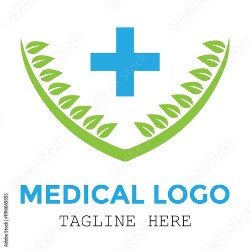 Pharmaceutical integrated medical sign with natural leaf and company logo design