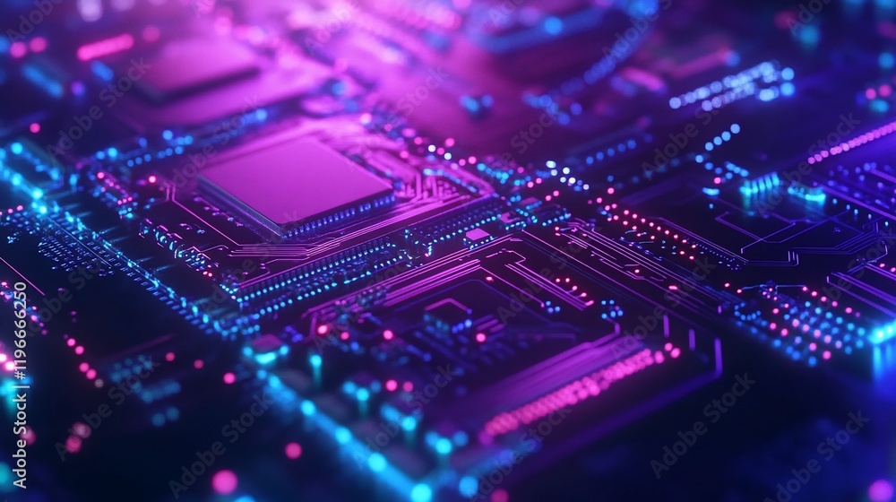 Fototapeta premium Neon Circuit Board: Abstract Technology