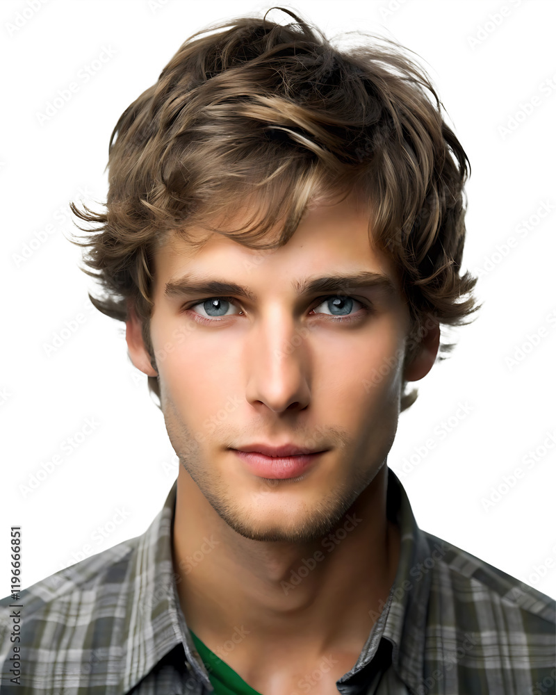 Retrato de un hombre elegante con una mirada segura, aislado sobre un fondo transparente. Atractivo joven con un corte de pelo moderno, rasgos faciales bien definidos y una sonrisa encantadora, que re Retrato de un hombre elegante con una mirada segura, aislado sobre un fondo transparente. Atractivo joven con un corte de pelo moderno, rasgos faciales bien definidos y una sonrisa encantadora, que re