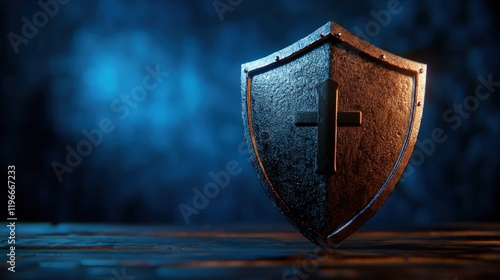 Faith's Fortress: A Metallic Shield Emblazoned with the Cross, Symbolizing Divine Protection and Spiritual Strength